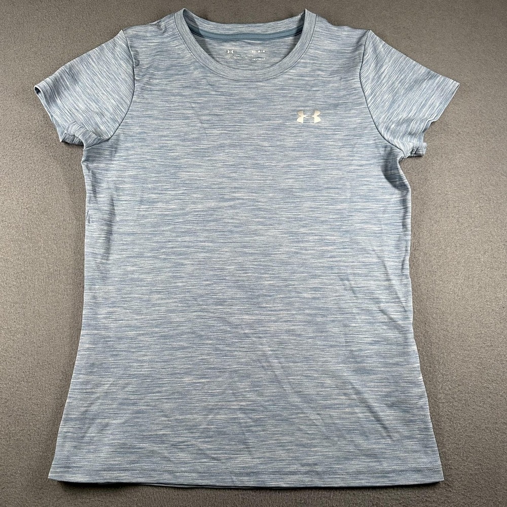 Under Armour Shirt Womens Medium Blue Short Sleeve Crew Neck HeatGear 1291282
